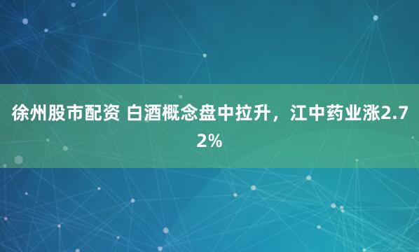 徐州股市配资 白酒概念盘中拉升，江中药业涨2.72%